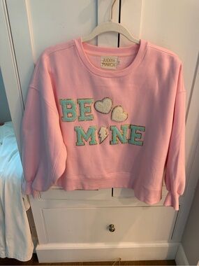 Judith March Pink Pullover with Gold Lettering and Mint Accents